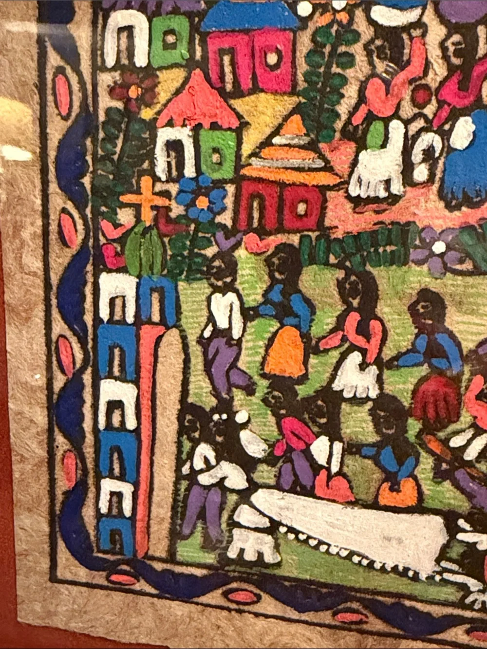 Framed Mexican Folk Art Wall Decor Amate Wedding Festival 12.5” x 10.5” aprox #2